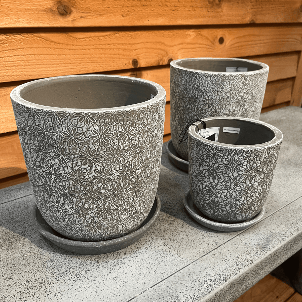 Marguerite Round Planter - Etched Grey